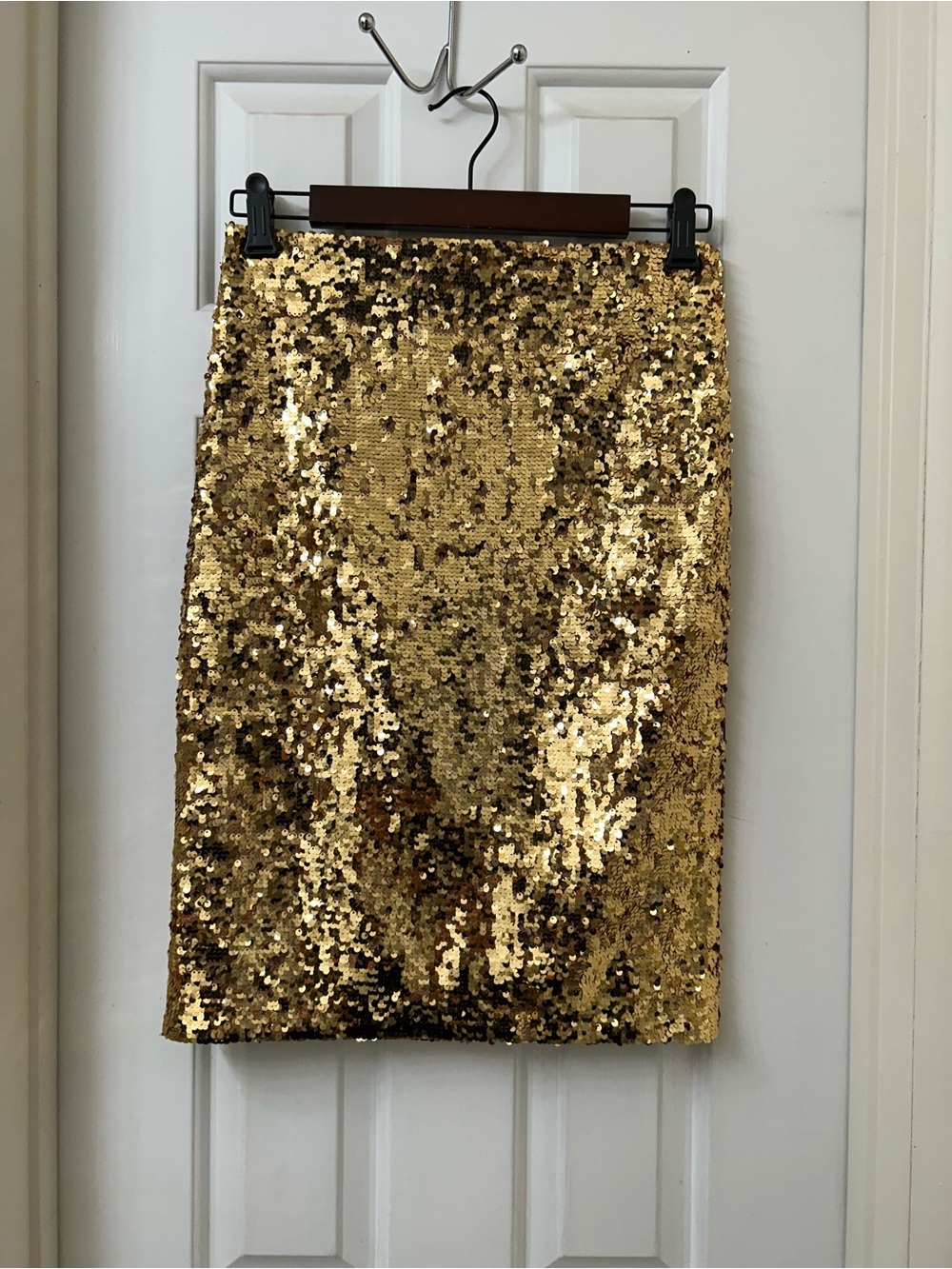 Alice + Olivia Gold Sequin Mesh Knee Length A-Line Skirt Zip Closure Size 4